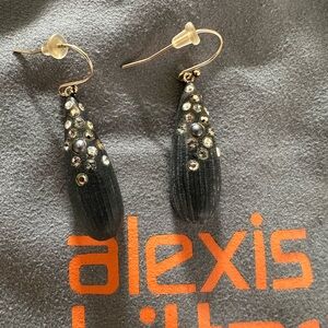 Alexis Bittar Black Tassel Earrings with Gold Accents